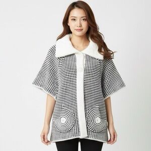 Elegant Black and White Houndstooth Cape Sweater